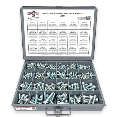 Boltsandnuts.Com Metric CL12.9 Socket Head Cap Screws Zinc Clear Coarse Thread - 453 pcs Assortment Kit #382